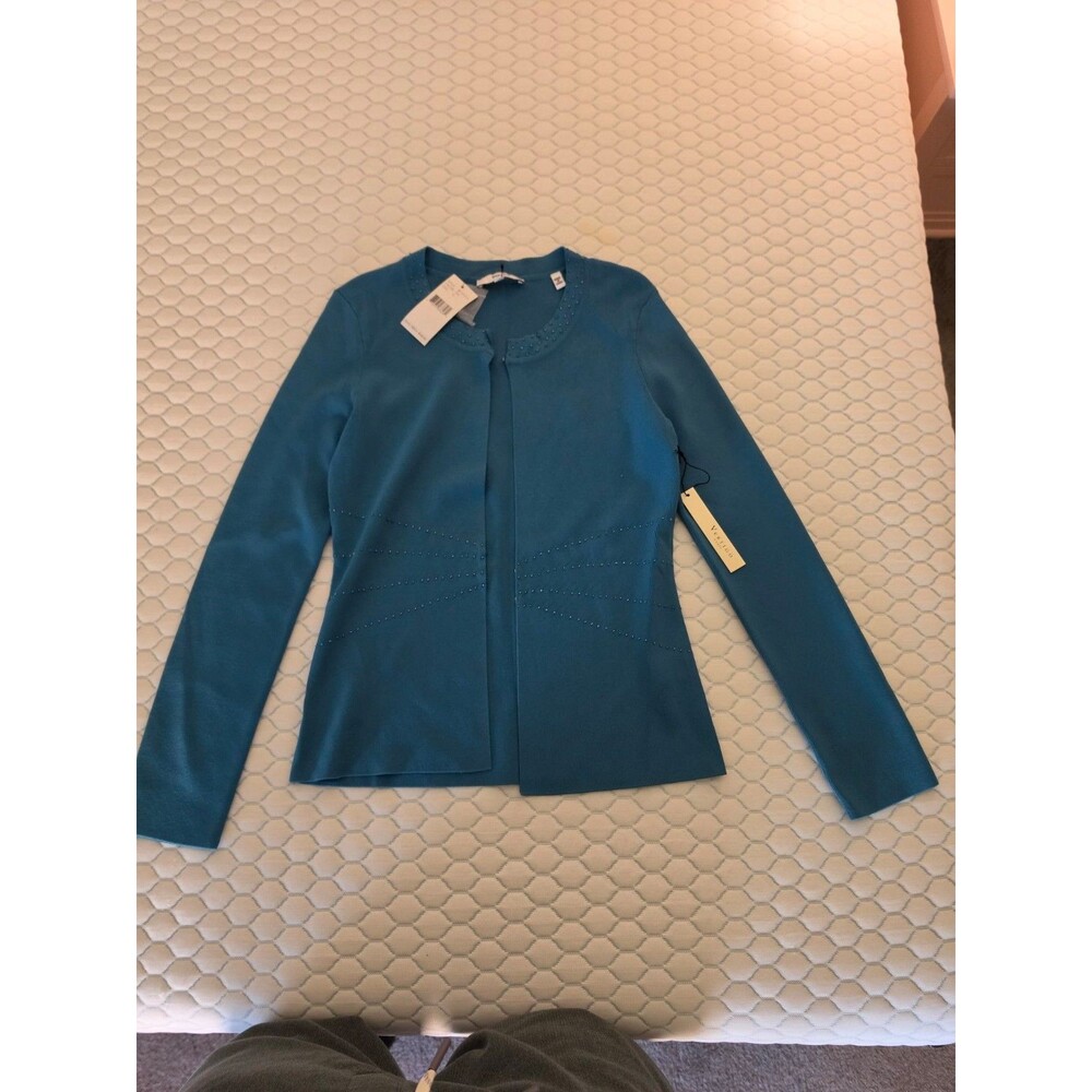 Vertigo Paris Cardigan Womens S Teal Beaded Open Front NWT